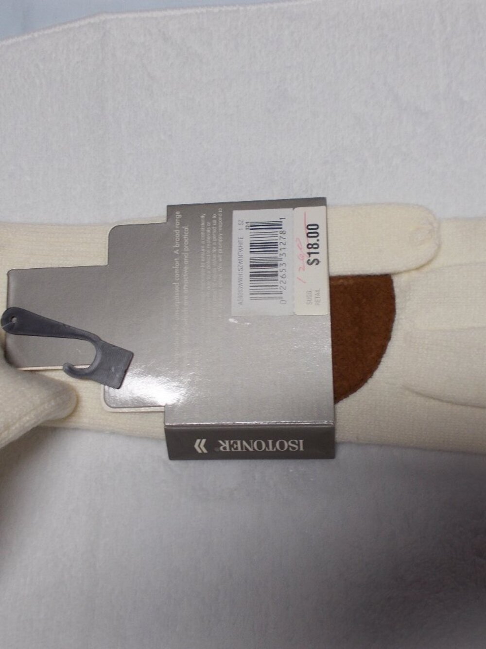 NWT Vtg Isotoner Classics Winter White gloves with brown/tan palm, one size - Picture 2 of 4